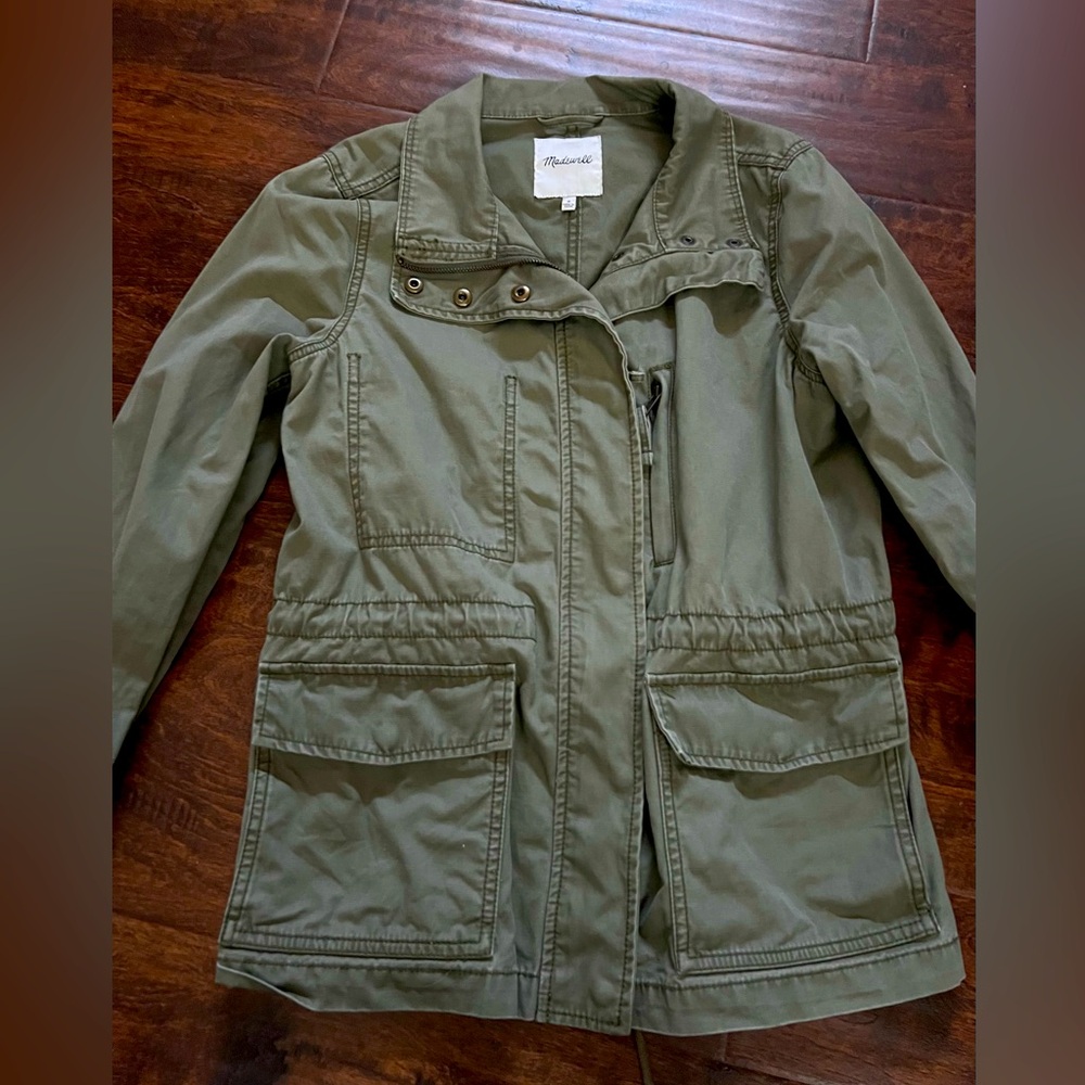 Madewell Cotton Full Zip Passage Utility Cargo Jacket  Olive Army Green Size M